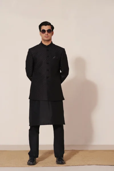 BLACK prince coat for men of best fashion designer in Pakistan