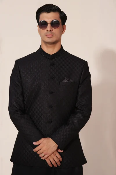 BLACK prince coat for men of best fashion designer in Pakistan