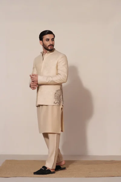 OFF WHITE prince coat for men of best fashion designer in Pakistan