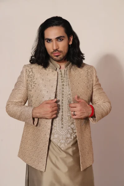 Golden prince coat for men of best fashion designer in Pakistan