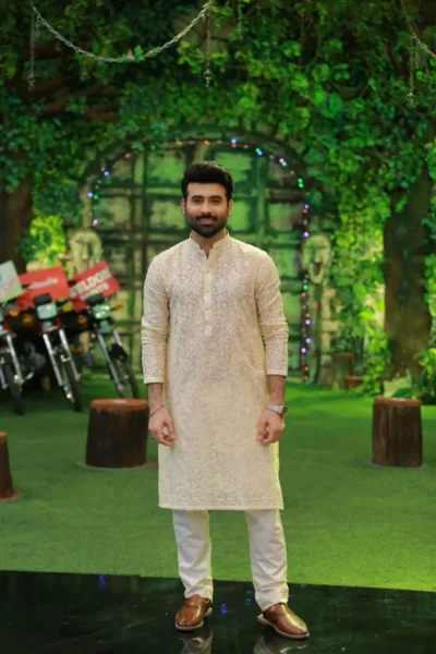 Embroidered Beige Kurta for men of best fashion designer in Pakistan
