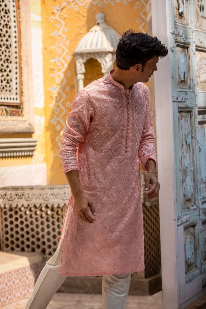 peach kurta for men of best fashion designer in Pakistan