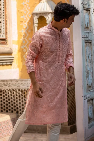 peach kurta for men of best fashion designer in Pakistan - sherwani for groom of best sherwani designer