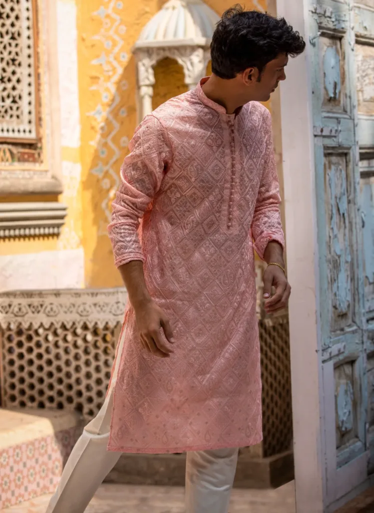 peach kurta for men of best fashion designer in Pakistan - sherwani for groom of best sherwani designer