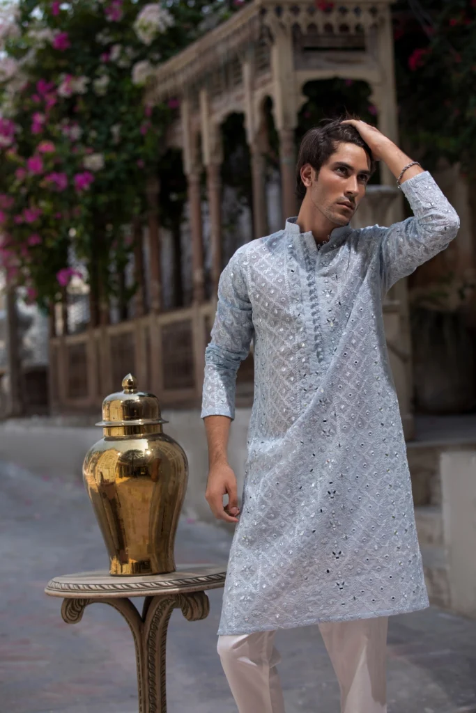 blue kurta for men of best fashion designer in Pakistan