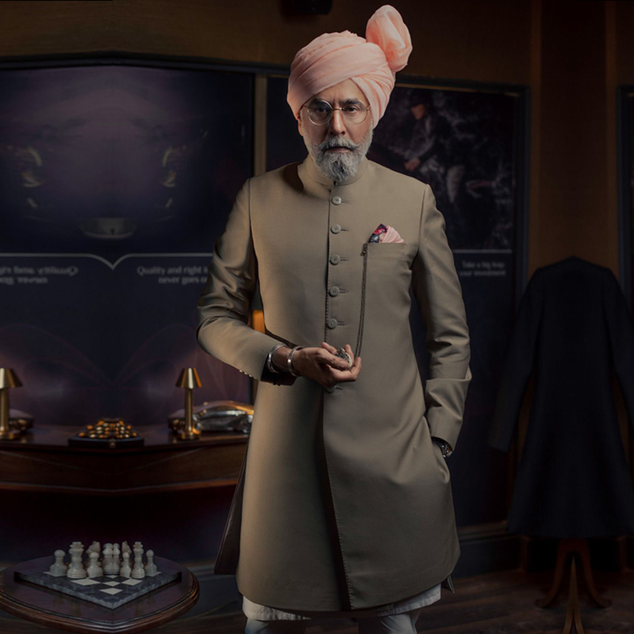 Sherdil 5 ,,, 2 KHAKI SHERWANI PAIRED WITH PASTEL PEACH TURBAN