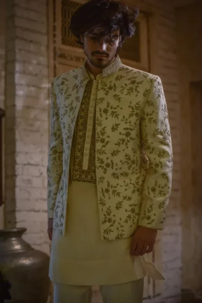 MINT GREEN prince coat for men of best fashion designer in Pakistan