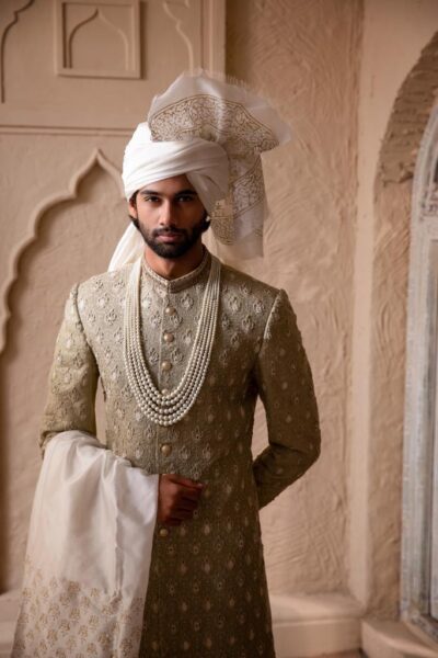 SAGE GREEN SHERWANI - SHERWANI FOR GROOM - SHERWANI SET IN PAKISTAN