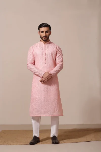 Embroidered Candlelight Peach Kurta