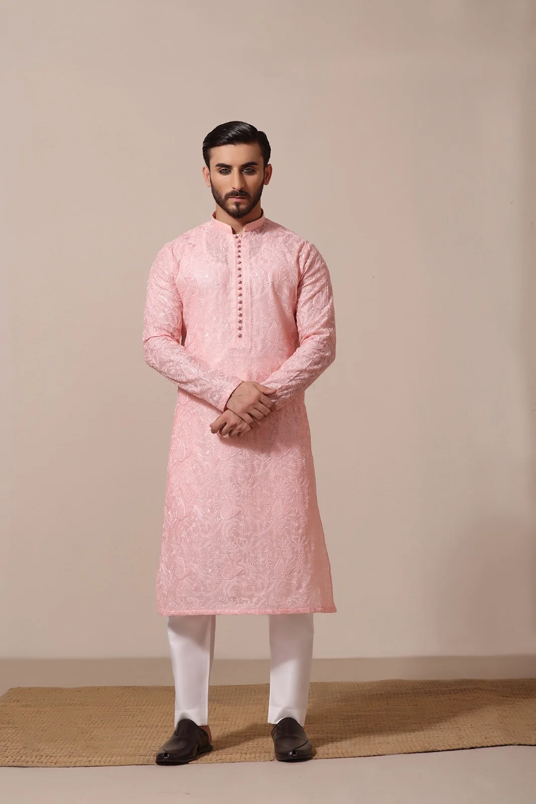 Embroidered Candlelight Peach Kurta