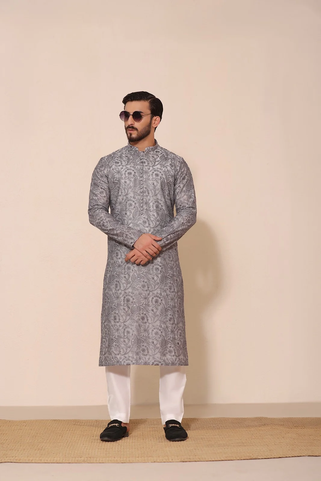 Embroidered Black Charcoal Kurta