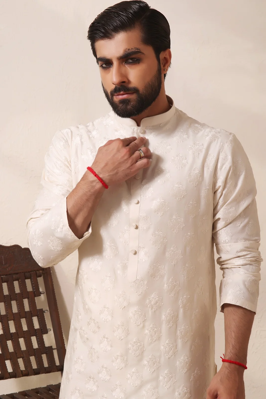 Embroidered Pearl White Kurta