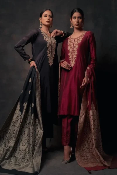WOMEN 3PC SUIT Maroon Shalwar Kameez, Black Shalwar Kameez