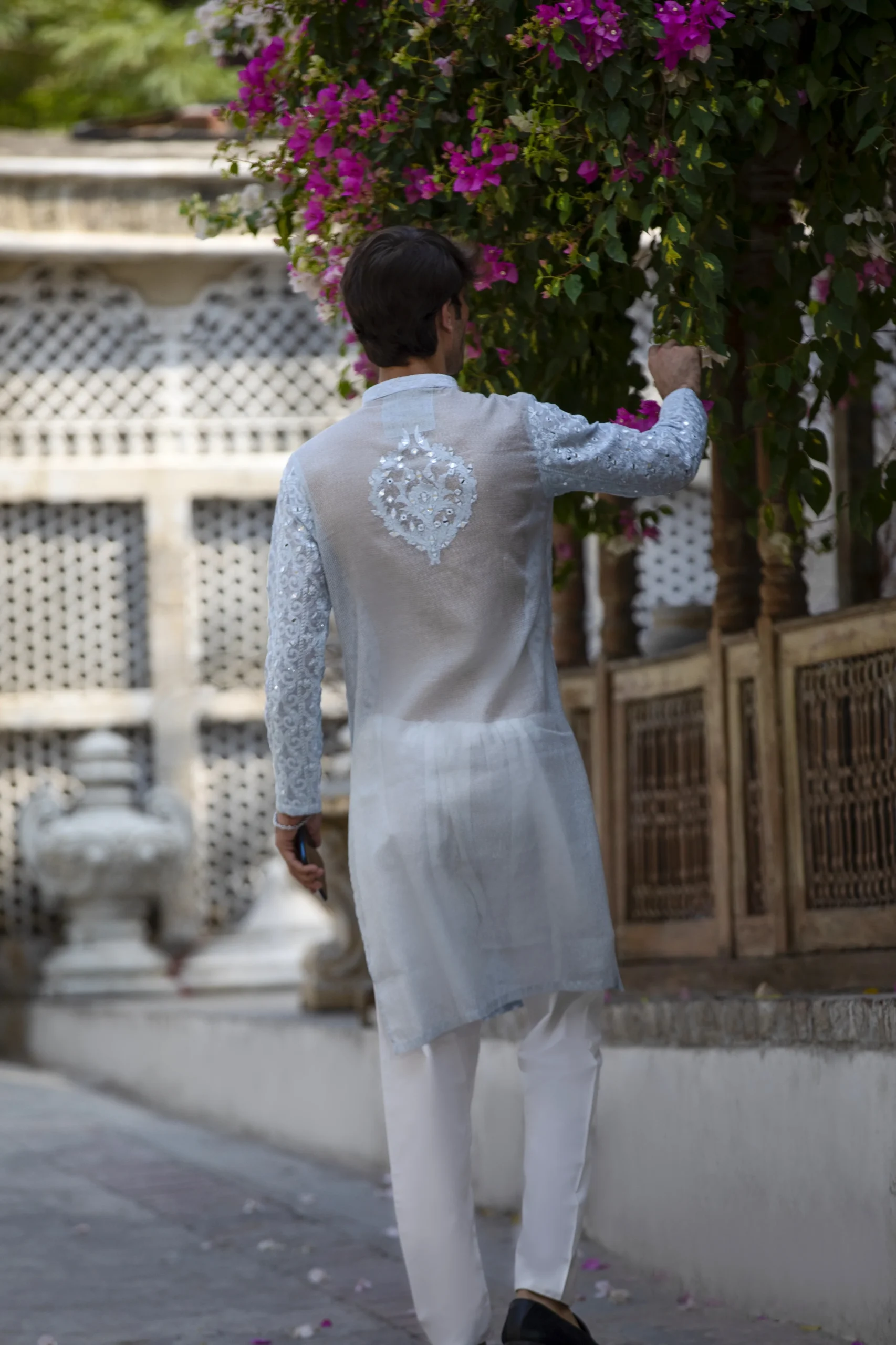 FRONT MIRROR EMBROIDERED LIGHT BLUE KURTA WITH BACK MOTIF