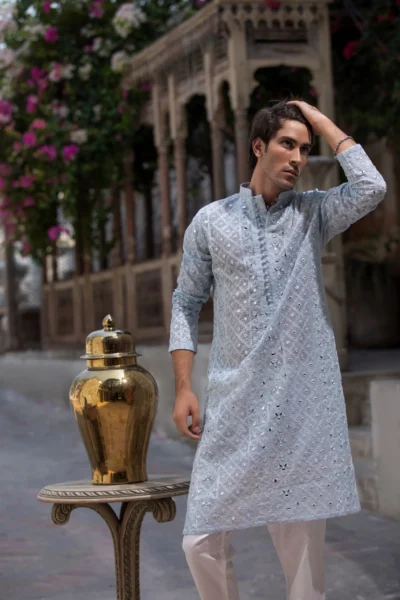 Festive Baby Blue Embroidered Kurta