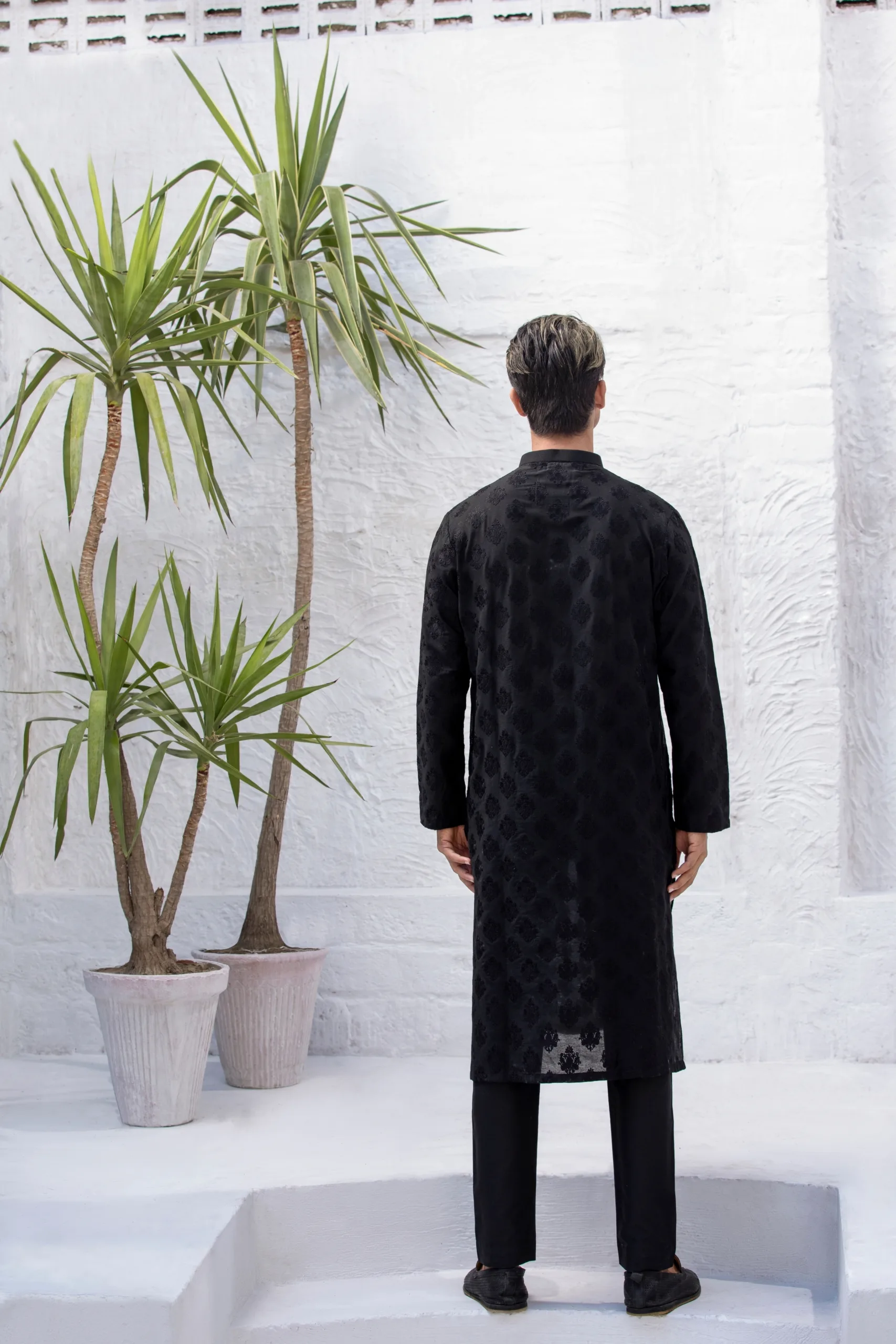 Black Kurta Set! Embroidered details, comfy fabric. Dress up or down for any occasion. Look sharp, feel great! Get the best of Naushemian by Nauman Arfeen