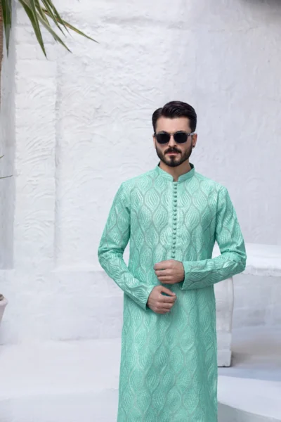 Stunning Mint Green Kurta for men - Eid kurta for men