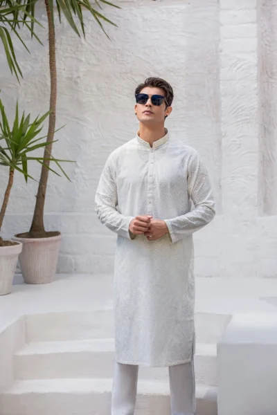 kurta for men Elegant Mens Embroidered White Kurta