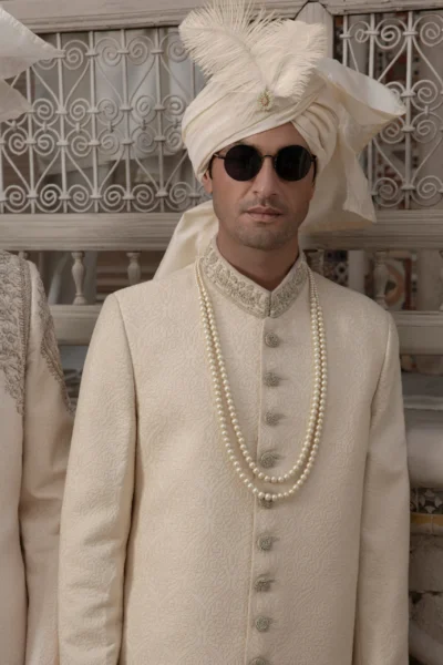 Group of men in designer Sherwani in karachi Pakistan of the best Mens wear designer in Pakistan best sherwani designer Naushemian by Nauman arfeen - Buy white sherwani for men