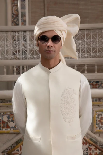 White Waistcoat for Men with Unique Embroidered Detail
