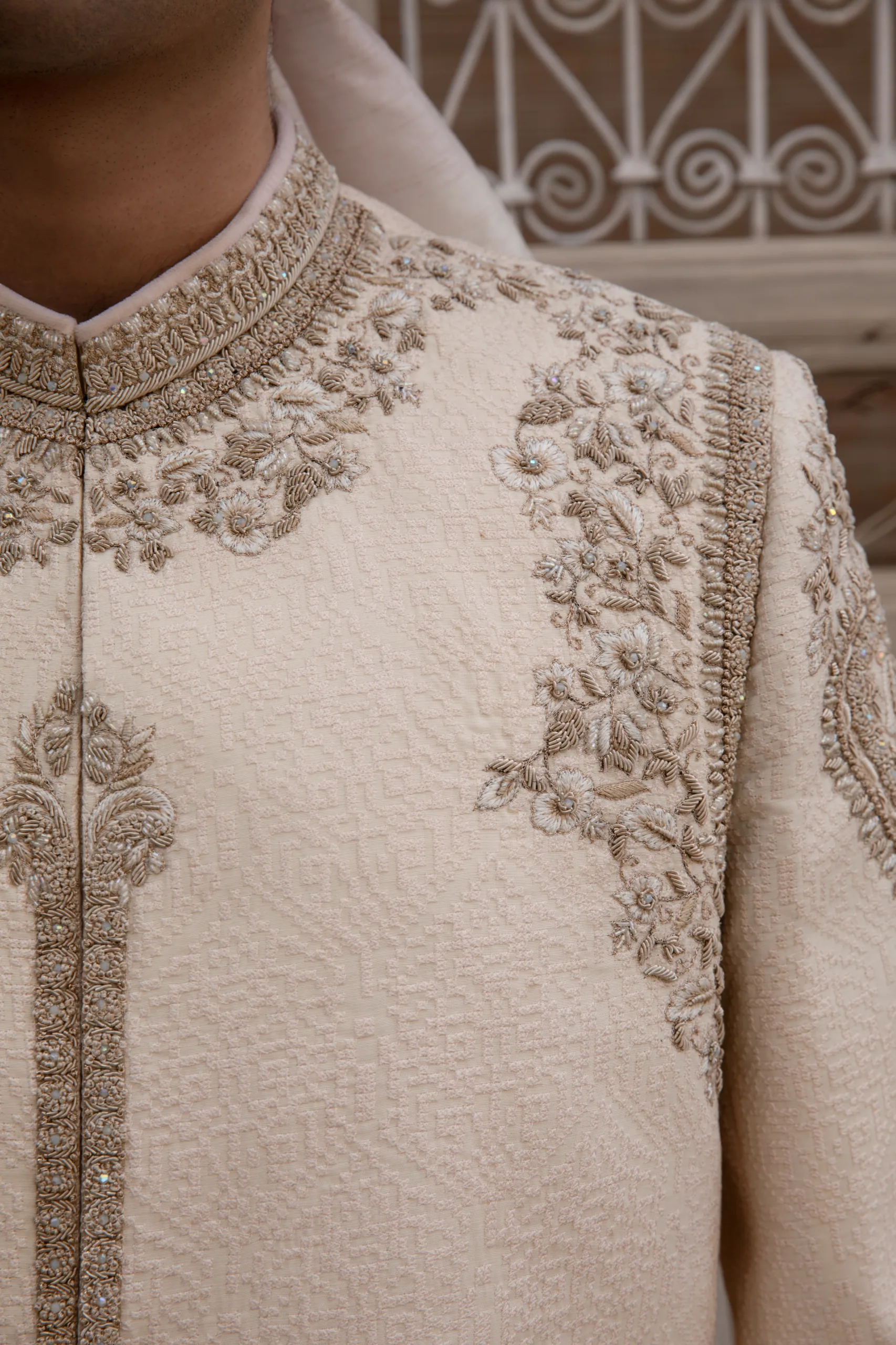 IVORY MAJESTY ROYAL SHERWANI IN EXQUISITE KORA WORK WITH REGAL EMBELLISHMENTS IVORY MAJESTY ROYAL SHERWANI IN EXQUISITE KORA WORK WITH REGAL EMBELLISHMENTS