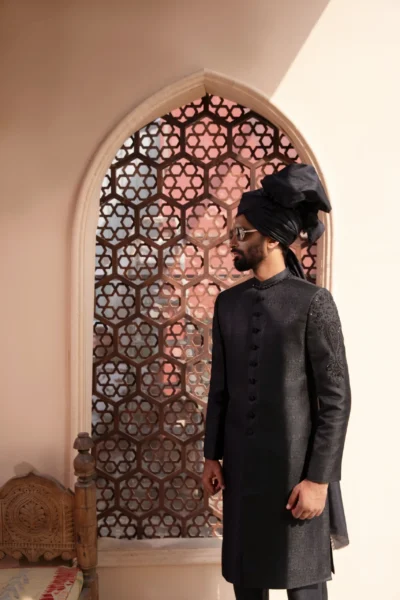 regal black sherwani for groom - sherwani for men by naushemian by nauman arfeen