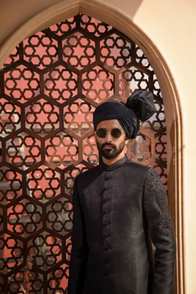 regal black sherwani for groom - sherwani for men by naushemian by nauman arfeen