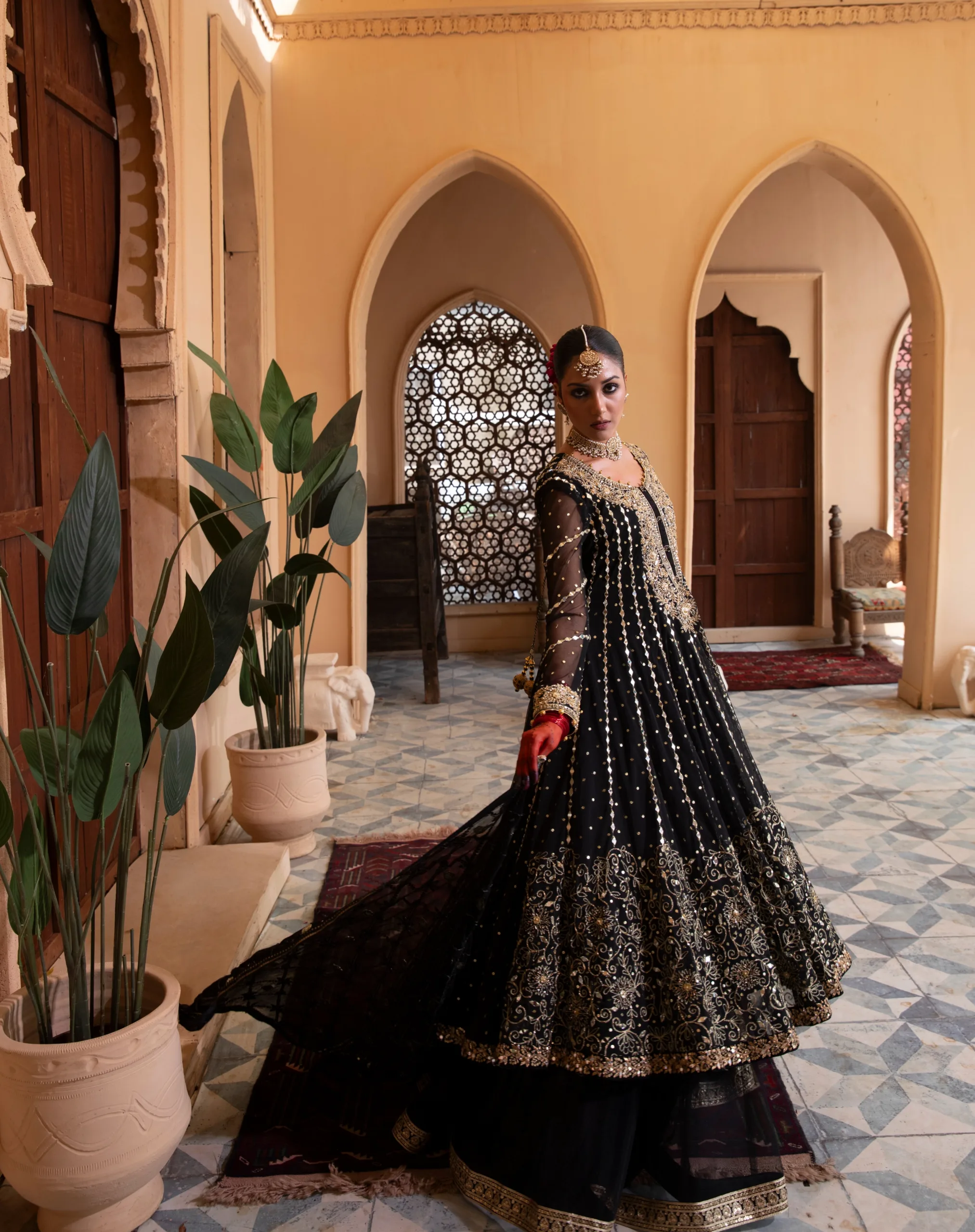 Enchanting Enigmatic layered black couture frock in net and luxurious fabric. Enchanting Enigmatic layered black couture frock in net and luxurious fabric.