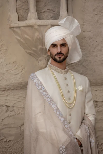 classic white sherwani for groom - designer sherwani - sherwani set - best designer in pakistan