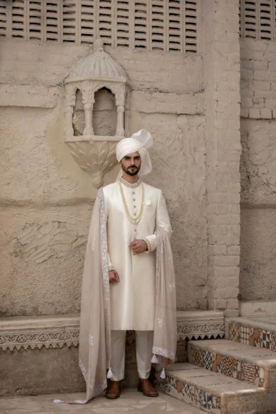 classic white sherwani for groom - designer sherwani - sherwani set - best designer in pakistan