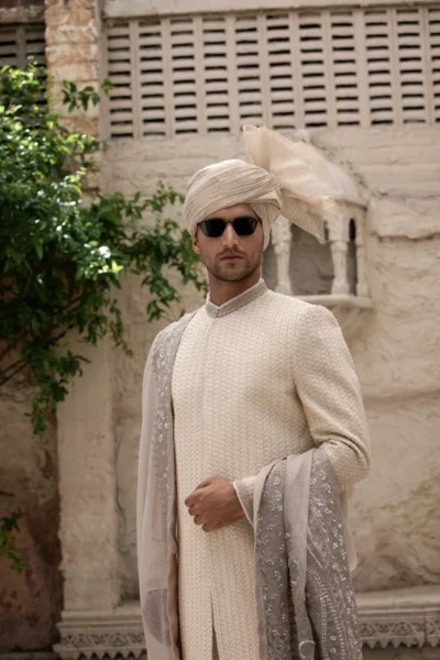 Embellished Raw Silk Sherwani for groom