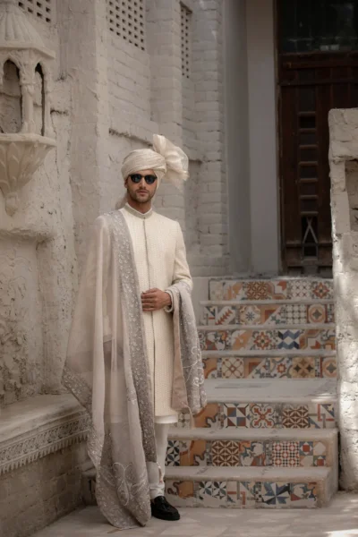 Embellished Raw Silk Sherwani for groom