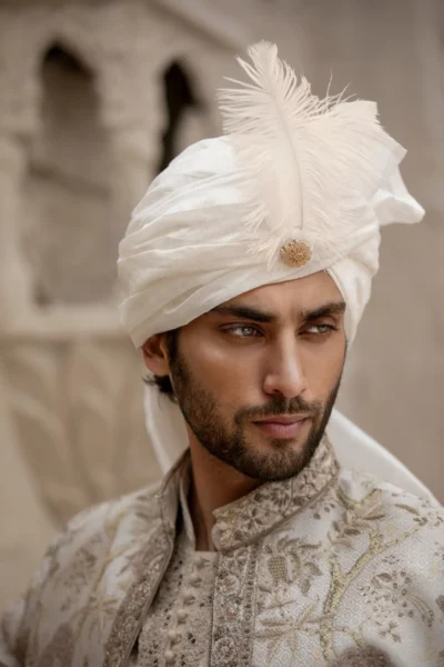 Beige sherwani for groom with embroidery, perfect for modern groom for a stylish and traditional wedding