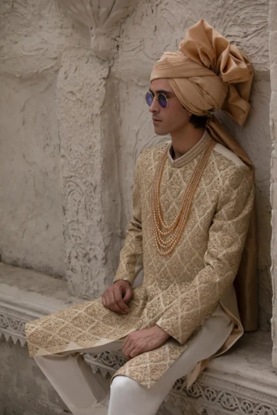 Gold sherwani for groom - sherwani for men - wedding dresses - designer sherwani