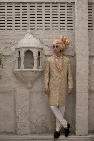 Gold sherwani for groom - sherwani for men - wedding dresses - designer sherwani