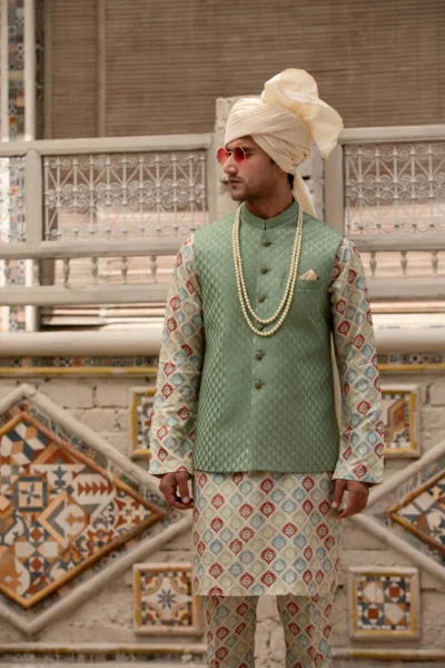 Soft Green Embroidered Waistcoat for men