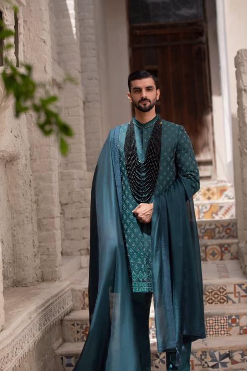 Maharaja Majestic Opulent Embroidered Sherwani - Wedding Sherwani for groom - Blue Sherwani