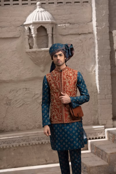 exquisite metallic orange waistcoat for men