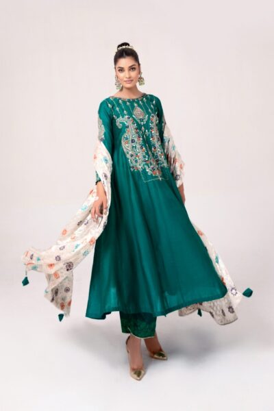 Green Embroidered Elegant Ladies Dress