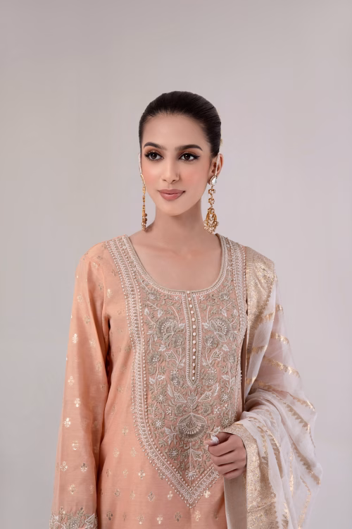 peach embroidered ladies wear