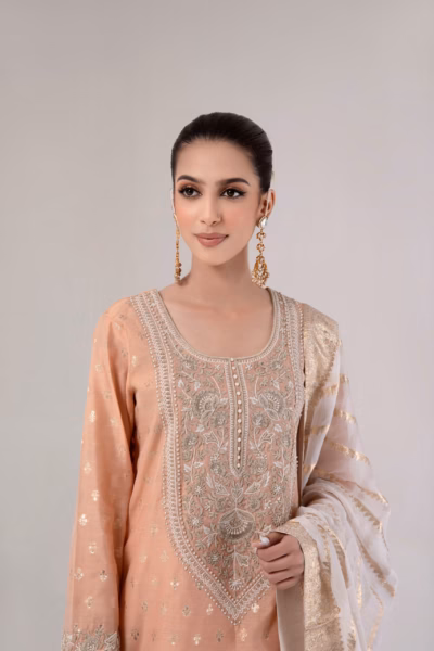 peach embroidered ladies wear