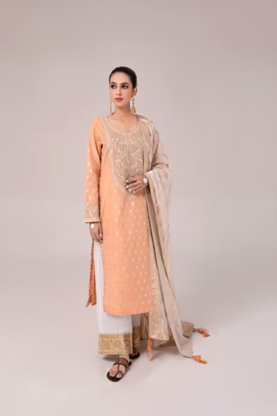 peach embroidered ladies wear