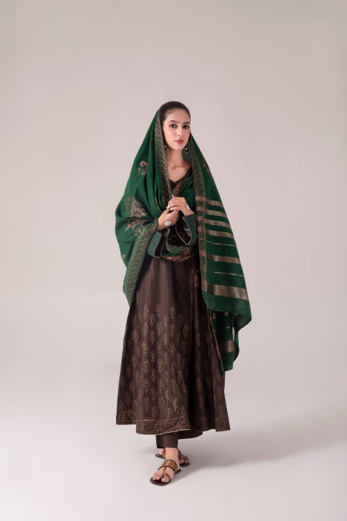 brown Anarkali frock set