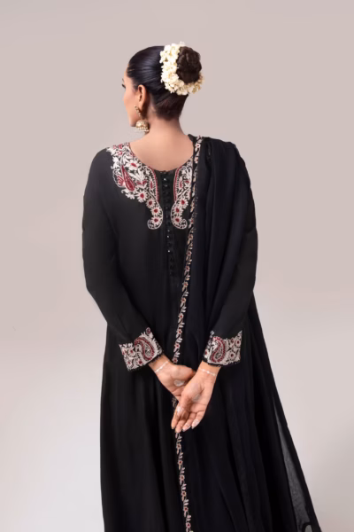 Black Hand-Embroidered Ladies Suit - 3 Piece Suit for Women