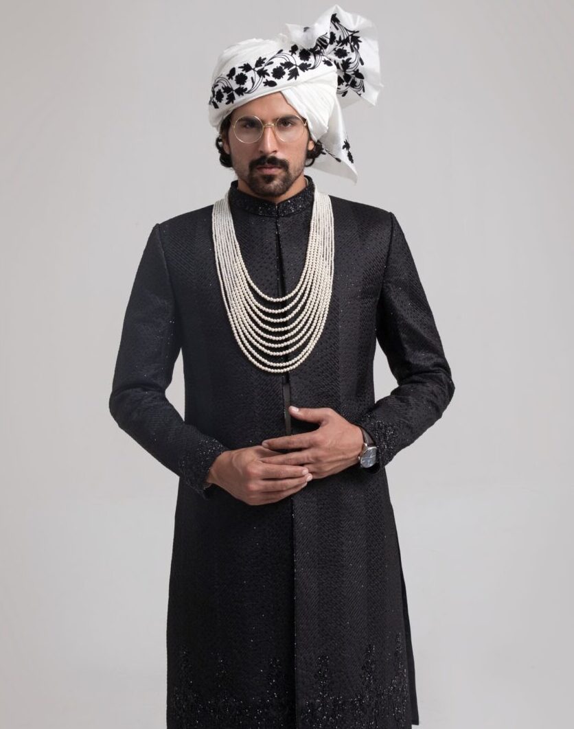 black sherwani for groom - wedding dresses - wedding guest dresses - designer sherwani for groom