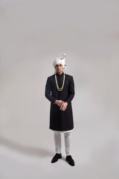 black sherwani for groom - wedding dresses - wedding guest dresses - designer sherwani for groom