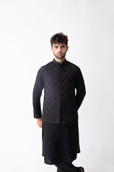 Black Waistcoat Set for men - Naushemian by Nauman Arfeen