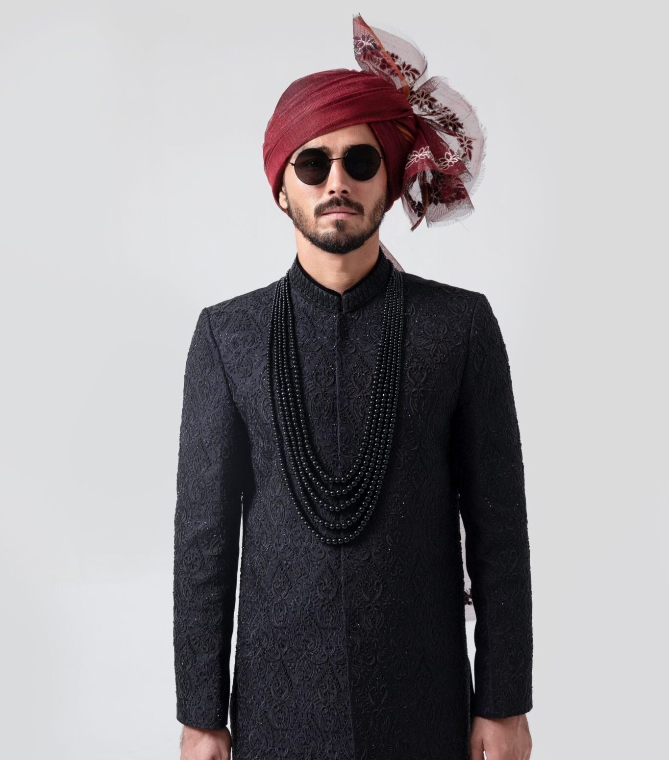 Imperial Black Sherwani for groom with Exquisite Embroidery - Black sherwani of Naushemian by Nauman Arfeen