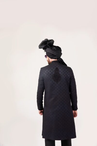 Imperial Black Sherwani for groom with Exquisite Embroidery - Black sherwani of Naushemian by Nauman Arfeen