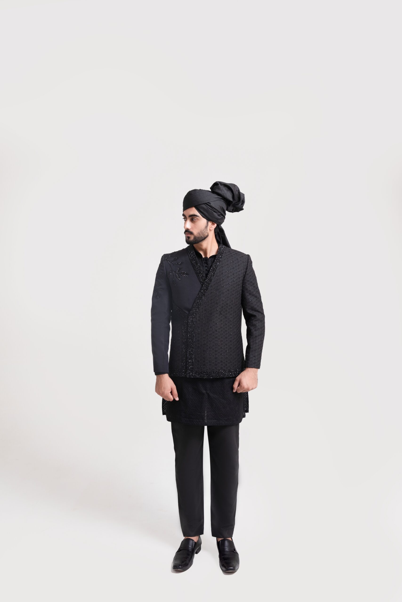 B612_20241118_235126_215 Embroidered Black Prince Coat for men - Buy Prince coat of naushemian by Nauman Arfeen
